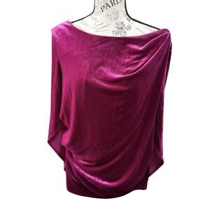 Velvet Cape Sleeve Top Magenta V‎ Drape Back Party Sexy Vtg Retro Indie Folk